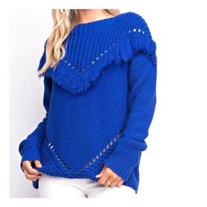 Cobalt Blue Fringe Knit Sweater